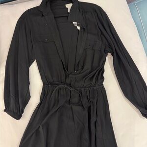 L*SPACE Amelia Dress Black XS Button Front Long Sleeve